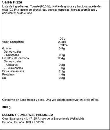 Salsa para pizza Helios 380g