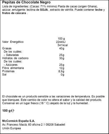 Pepitas de chocolate negro 70% de cacao Vahin&eacute; 100g