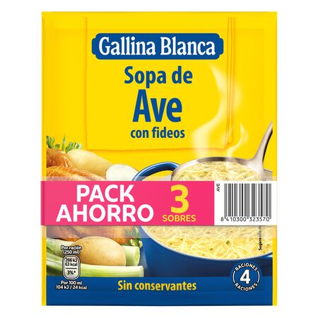 Sopa Gallina Blanca lote 3 unidades ave con fideos