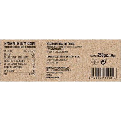 Yogur cabra Granja Rinya Pack 2 Natural