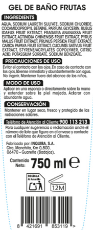 Gel de baño Bodyplus 750 ml frutas