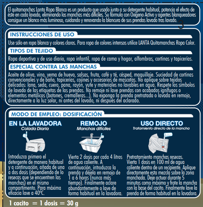 Quitamanchas oxigeno activo en polvo Lanta 1kg para ropa blanca