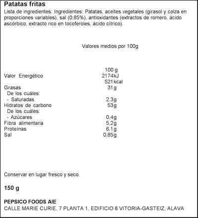 Patatas Fritas Al Punto de Sal Lay's 150g