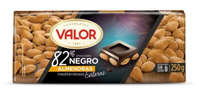 Chocolate negro Valor 250g 82% de cacao con almendras