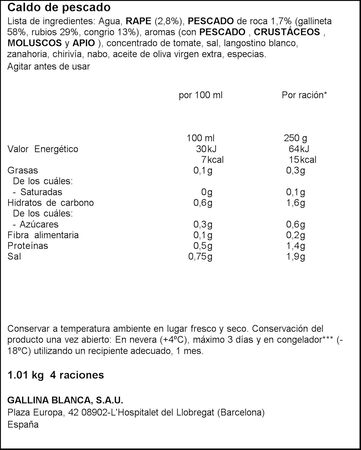Caldo pescado-marisco Fumet Gallina Blanca 1L
