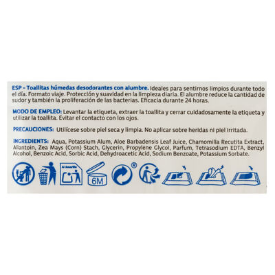 Desodorante en toallitas Salustar 15 uds hipoalergénicas