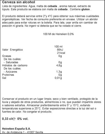 Cerveza sin alcohol Heineken 0,0% lata 33cl 