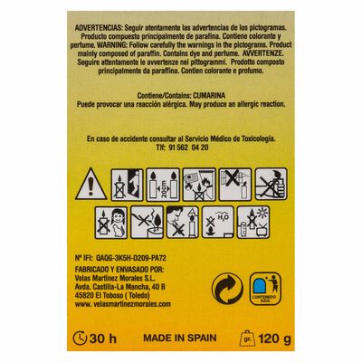 Vela vaso aromatium Mart&iacute;nez Morales 120g vainilla