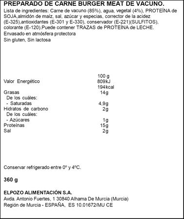 Burger meat vacuno El Pozo King 360g