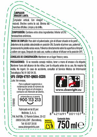 Limpiador multiuso con vinagre de limpieza Lanta 750 ml