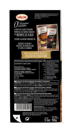 Chocolate negro 85% de cacao s/gluten Valor 100g