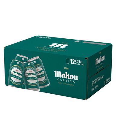 Cerveza rubia Mahou Clásica pack 12 latas 33cl 
