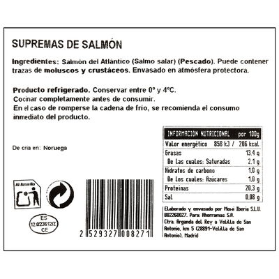 Salm&oacute;n Suprema Mowi bandeja 350gr aprox