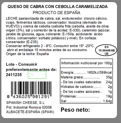 Queso de cabra La Leyenda 200 gr con cebolla caramelizada