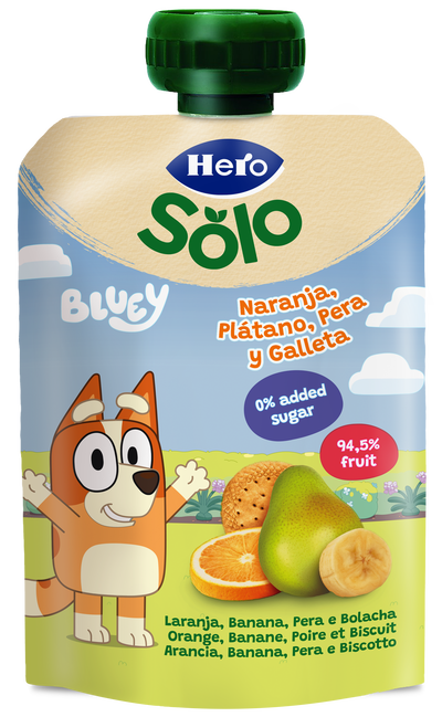 Pouch Hero Solo naranja pl&aacute;tano pera y galleta 100g