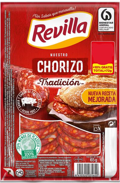 Chorizo tradicional con 10% gratis Revilla 65g