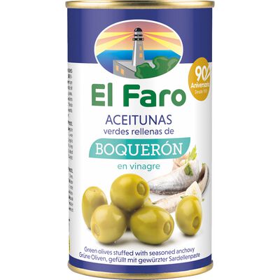 Aceitunas verdes rellanas de boquer&oacute;n en vinagre El Faro 150g