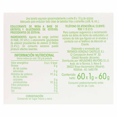 Edulcorante stevia en sobres Alipende 60 unid