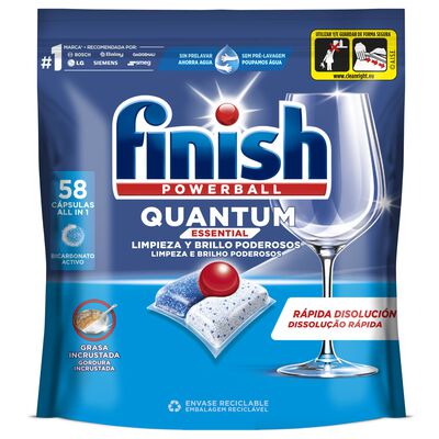 Pastillas lavavajillas Finish Powerball Quantum All in 1 Essential 58 unidades