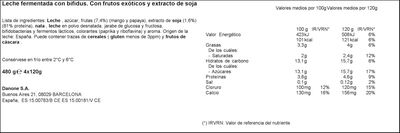 B&iacute;fidus Activia soja pack 4 mango y papaya