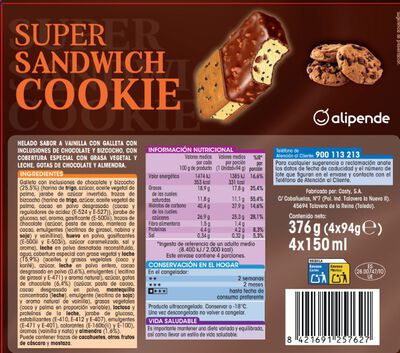 Helado super sandwich Alipende 4 uds cookies