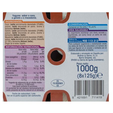 Yogur Alipende pack 8 coco macedonia galleta