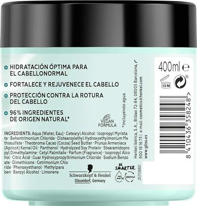 Mascarilla capilar Gliss 4en1 Hidrataci&oacute;n 400 ml