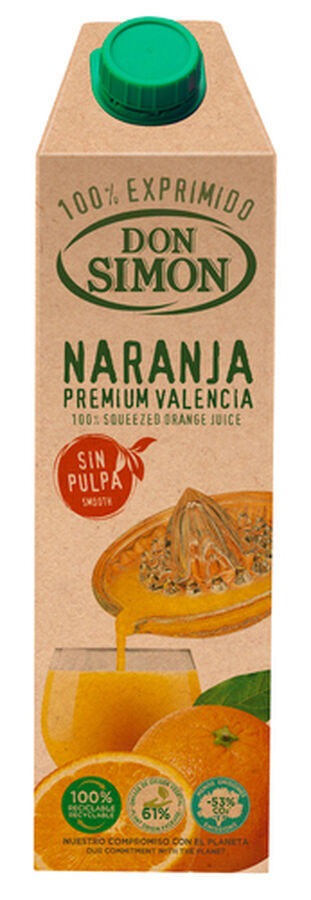 Zumo de naranja sin pulpa exprimido Don Sim&oacute;n 1l