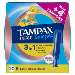 Tampón regular TAMPAX COMPAK PEARL, caja 20 uds 20 unidades