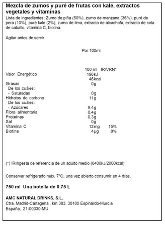 Zumo con kale, pi&ntilde;a, manzana y pera Vianature 750ml