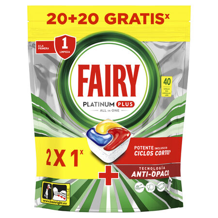 Detergente en cápsulas para lavavajillas Fairy 15+15 unidades platinium plus