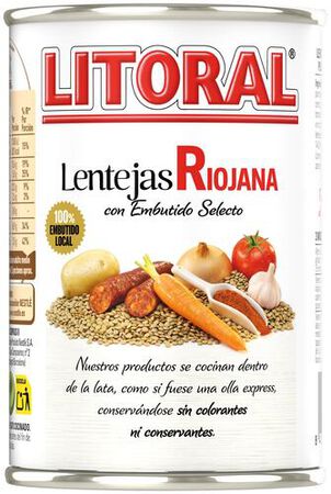 Lenteja riojana Litoral 425g con ingredientes naturales