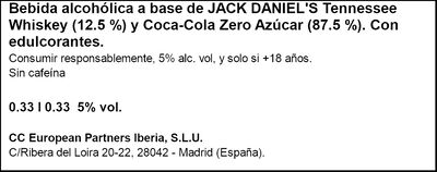 Bebida alcoholica Jack Daniel´s con Coca-cola Zero 33cl