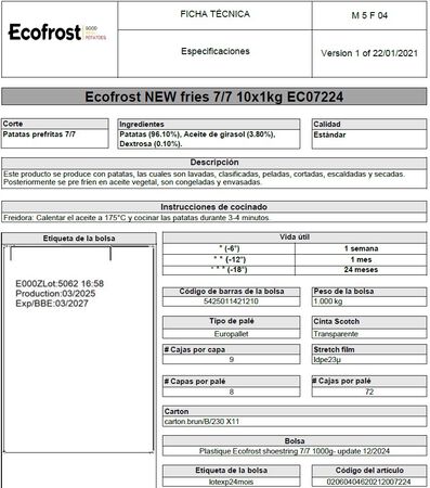 Patatas prefritas Ecofrost corte fino 1kg
