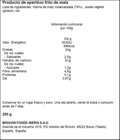 Nachos de ma&iacute;z Totopos Mexifoods 250g