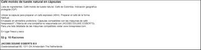 Caf&eacute; espresso origen colombia intensidad 8 L'Or 10 c&aacute;psulas