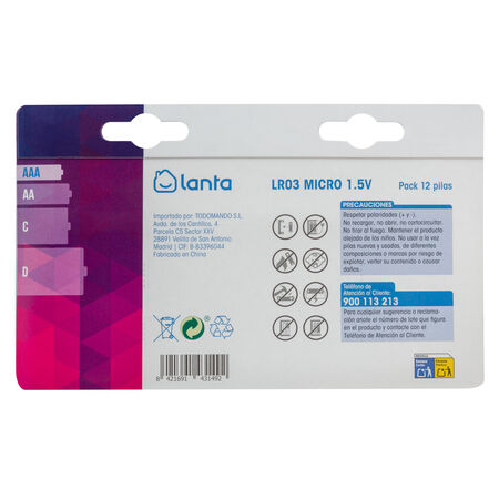 Pila superalcalina Lanta AAA lR03 12 uds