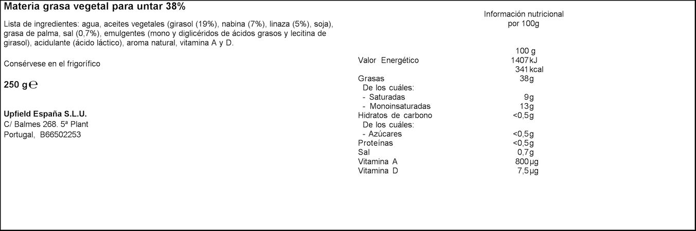 Materia grasa vegetal para untar Ligeresa 250g