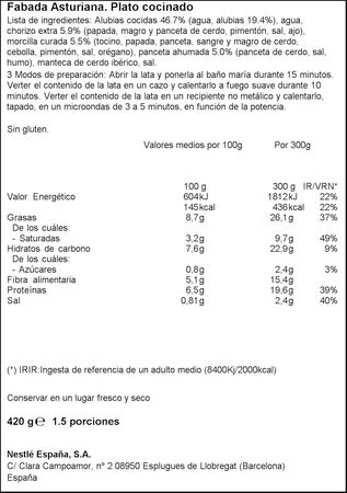 Fabada asturiana con selectos embutidos Litoral 420g