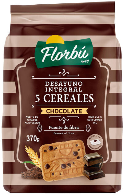 Galleta integral con chips de chocolate y cinco cereales Florbu 370g