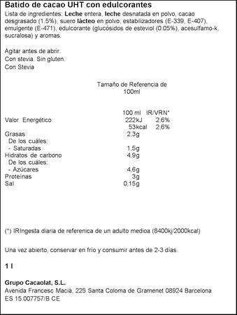 Batido Cacaolat 0% 1l chocolate