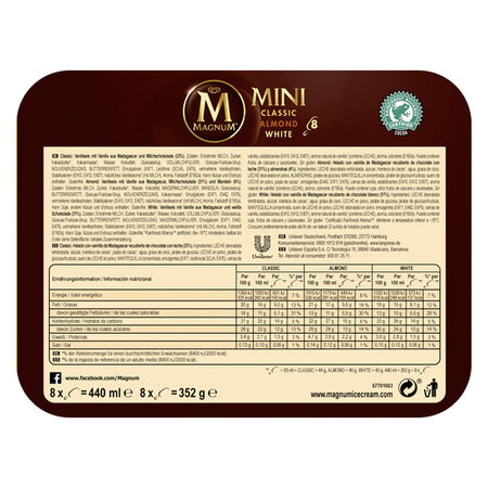 Helado bombón Magnum mini 6 uds clásico almendras 360ml