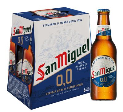 Cerveza sin alcohol San Miguel 0,0% pack 6 botellas 25cl