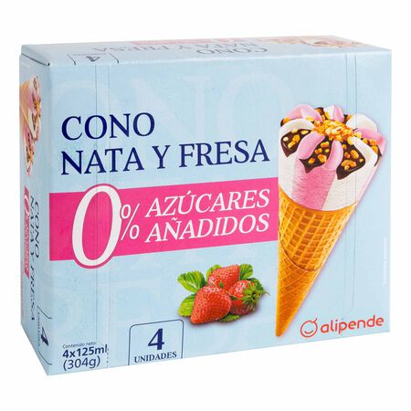 Helado cono sin azúcar Alipende nata fresa 4 uds
