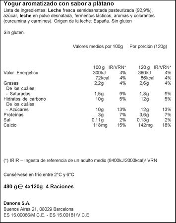 Yogur Danone pack 4 plátano