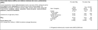 Chocolate blanco Raffaello Ferrero Rocher 90g