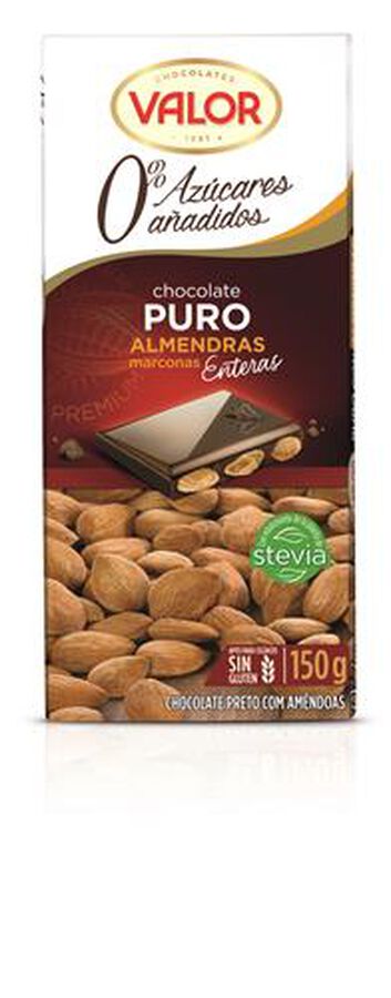Chocolate puro almendras s/gluten s/azúcar Valor 150g