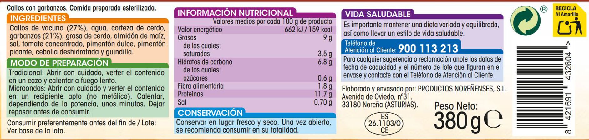 Callos con garbanzos Alipende 380g