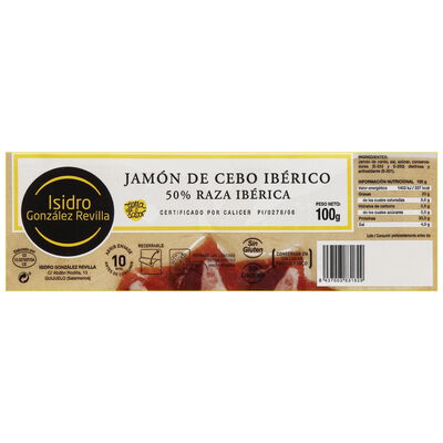 Jam&oacute;n de cebo 50% raza ib&eacute;rico Isidro Revilla 100 gr