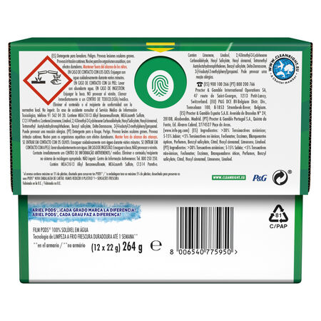 Detergente en cápsulas Ariel 12 lavados frescor sensaciones